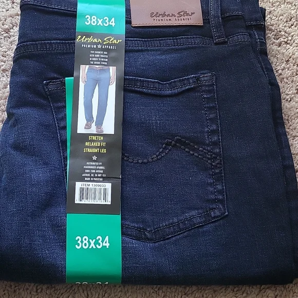New Urban Star Premium Apparel jeans 38x34 stretch, relaxed fit, straight  leg